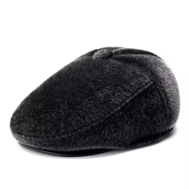 Boina Simple de piel sintética con orejeras para hombre, gorro de Newsboy plano con visera, boina de lana cálida de estilo británico para conducir - 1