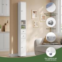 Mueble de Baño Estrecho Armario WC con Estantes Ajustables Mueble de Baño auxiliar de 2 Cajones y 2 Estantes Blanco 20x20x180 cm - details 4