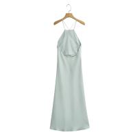 Ropa de mujer europea y americana temperamento de moda vestido versátil de satén de seda con tirantes verde y negro - details 7