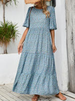 2024 talla grande, falda holgada informal con cuello redondo y estampado floral - details 4