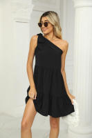 Vestido corto informal de verano para mujer, falda con cordones, cuello cruzado de una línea - details 2