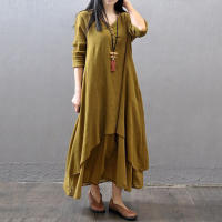 Anself primavera moda mujer Casual vestido suelto Color sólido manga larga vestidos de mujer de gran tamaño talla grande Boho largo Maxi vestido - details 7