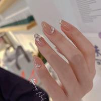 Puro hecho a mano hielo a través de nude con diamantes de alta calidad sentido uñas usables parches de uñas de longitud media - details 9