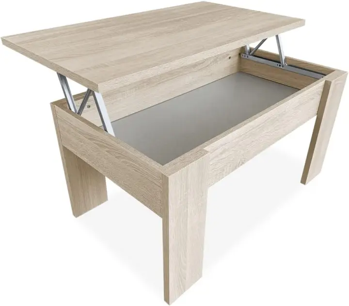 Mesa de Centro Elevable Estilo Sala o Comedor Acabado Blanco con Tapa Cambria - 1
