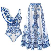 Conjunto de bikini con volantes para mujer, bikini brasileño estampado, traje de baño con falda, traje de playa para niña 2024 - details 2