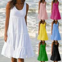 Vestido de Playa Suelto con Cuello Redondo y Borlas Color Sólido Boho para Mujeres Talla Grande - details 1