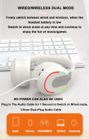 auriculares inalámbricos con Bluetooth dinámicos RGB luz LED HIFI cancelación pasiva de ruido juego entretener música auriculares con micrófono - details 9