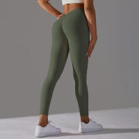 Pantalones de yoga con espalda en V para mujer, leggings sexys para entrenamiento Fiess, gimnasio, correr, cintura alta - details 11