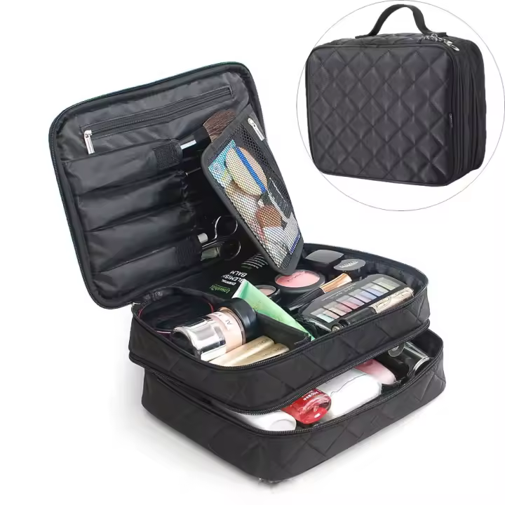 Bolsa de cosméticos grande Bolsa de cosméticos de doble capa para mujer - 1