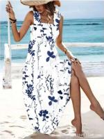 Vestidos estampados sin mangas con cuello cuadrado para mujer, vestido con tirantes de cintura alta, chaqueta de vacaciones en la playa, moda - details 7