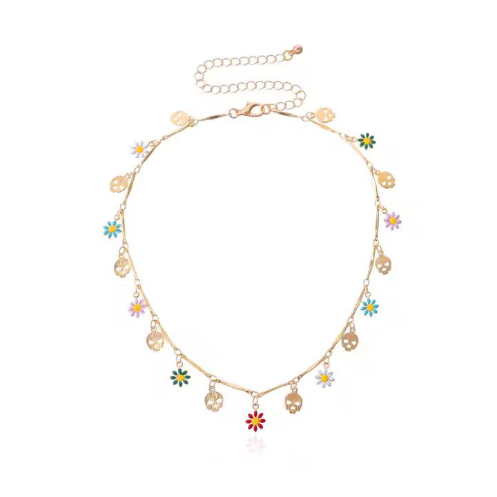 Collar con colgante de flor pintada con esmalte de goteo de temperamento para mujer, collar de lentejuelas de tubo recto con personalidad creativa - 1