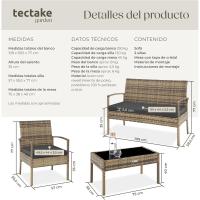 Conjunto de Jardín Exterior de Ratán y Aluminio, Muebles de Jardín Exterior Resistentes a la Intemperie, 2 Sillones, 1 Sofá, 1 Mesa de Cristal, con Cojines de 5,5 cm y 2 Juegos de Fundas - Gris - details 22