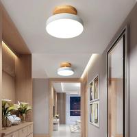 Lámpara De Techo Redonda De Madera Rosa LED Para Sala De Estar Dormitorio Baño Iluminación Decorativa Nordic Moderna Auto-Contenida 220V - details 2