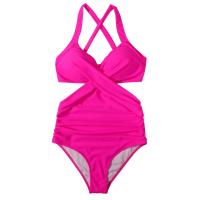 One Piece Tankini De Verano 2024 Para Mujer Talla Grande Estilo Halter Monokini De Playa Con Push-Up Cintura Alta Traje De Baño Unicolor - details 19