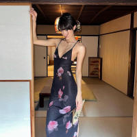 BUNO-estido Halter de moda para mujer, vestido sin espalda con estampado de rosas, sin espalda, Sexy con cuello en V, ajustado para fiestas en la playa - details 7