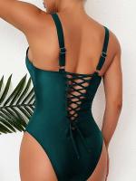S-XXL sexy cruzado sin espalda, traje de baño de una pieza, Monokini con corte de pierna alta, traje de baño para mujer - details 6