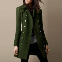 Abrigo de lana con cuello alto estilo militar para mujer Abrigo de mezcla de lana con doble botonadura - details 2