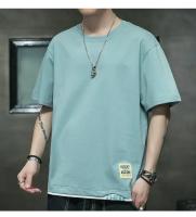 Camiseta de manga corta de estilo coreano para hombre, novedad de verano, camiseta informal holgada versátil con bloques de color, camiseta transpirable con cuello redondo - details 13