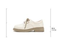 Nuevo otoño cabeza redonda de cuero suave con cordones zapatos individuales de suela plana blanco versátil británico pequeño zapatos de cuero - details 1
