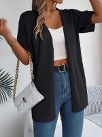 Cárdigans de punto de manga corta de color sólido casual para mujer - details 14