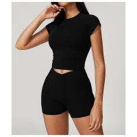 Ropa deportiva de alta resistencia de secado rápido de manga corta Yoga Tre de color sólido - details 24