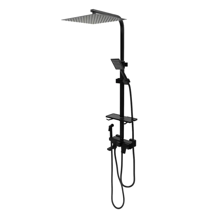 Sistema de ducha de 11,8x11,8 pulgadas, juego de ducha de lluvia, placa de matrícula de lúpulo para baño, accesorios de ducha negros, pulverizador superior - 1