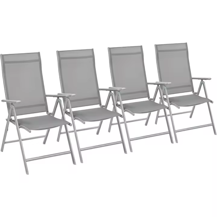 Sillas Plegables de Jardín, Juego de 4, Silla de Exterior con Marco de Metal, Respaldo Reclinable en 8 Ángulos, Carga de 150 kg, Gris GCB30GY - 1