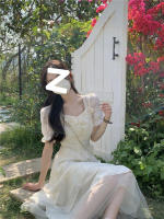 Vestido de manga corta con cuello cuadrado estilo socialité francés para mujer en verano de 2025, con cintura delgada y un sentido de princesa - details 6