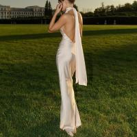 2025 Verano Nueva Moda Satén Sin Espalda Vestido De Temperamento De Color Sólido - details 15