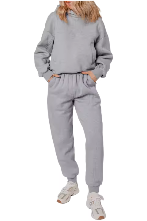 Elrachen Conjunto de ropa deportiva con capucha y pantalones deportivos para mujer, color gris, costuras expuestas, gris, tallas S-2XL - 1