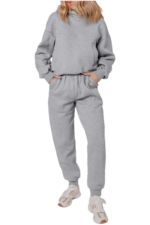 Elrachen Conjunto de ropa deportiva con capucha y pantalones deportivos para mujer, color gris, costuras expuestas, gris, tallas S-2XL - 1