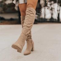 Ots largos de gamuza para mujer, ots de tacón grueso con lado con púas, color sólido, de moda - details 1