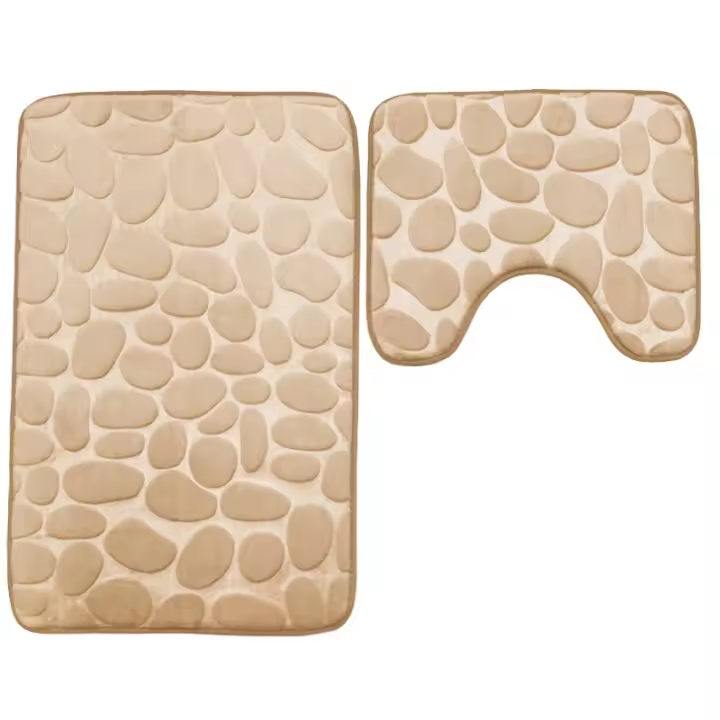 Alfombra absorbente de lana de coral de guijarros en relieve, alfombrilla para el suelo del baño, alfombrilla para el inodoro en forma de U, juego de dos piezas - 1