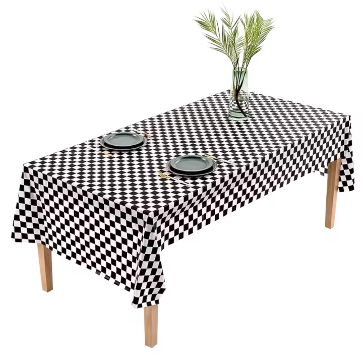 Mantel desechable a cuadros blanco y negro, cubierta de mesa Rectangular de plástico, tela decorativa de mesa impermeable a prueba de aceite - 1