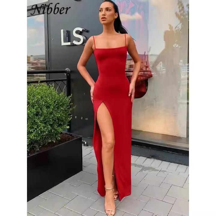 Vestido Largo para Mujer Diseño Básico de Primavera con Cordones Ajuste Midi - 1
