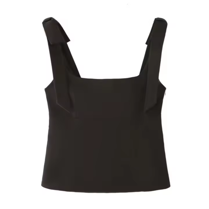 PB & ZA 2025 arco cuello cuadrado simple casual temperamento sling tops de color sólido novedad de verano ropa de mujer - 1