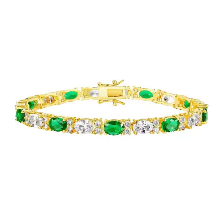 Moments Pulsera de tenis chapada en oro de plata de ley con pulsera de piedras preciosas - 1
