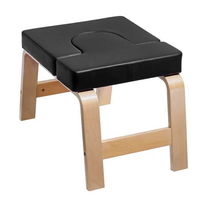 SucceBuy Banco de yoga para cabeza, capacidad de 300 libras, silla de inversión para yoga, entrenador de cabeza, marco de madera y almohadilla de PU, taburete de entrenamiento de equilibrio, alivia la fatiga, negro - 1