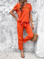 Conjuntos de verano de 2 piezas para mujer, Tops de manga raglán con pantalones, Verde S - details 3