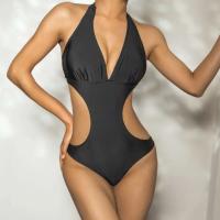 2023 sexy corte Trikini nuevo sólido Tre, escote en V profundo, espalda descubierta es un traje de baño Monokini para mujer Tre - details 21