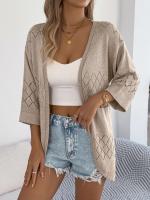 Cárdigan de punto con huecos de diamantes para mujer, Tops informales a prueba de sol, Color sólido, vacaciones de verano - details 18