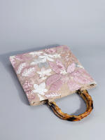 Bolso tote vintage para mujer con bordado de lentejuelas y asas de bambú - details 4