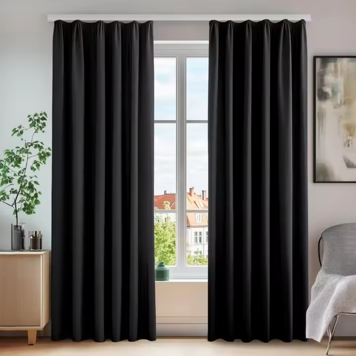 Cortinas Termicas Aislantes Dormitorio Ventanas para Habitacion Moderna Fruncidas 2 Piezas 140x290cm Negro - 1