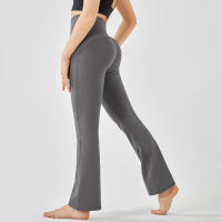 Pantalones de entrenamiento elásticos de yoga de cintura alta para mujer, pierna ancha, acampanados, color sólido, para Fiess - details 22