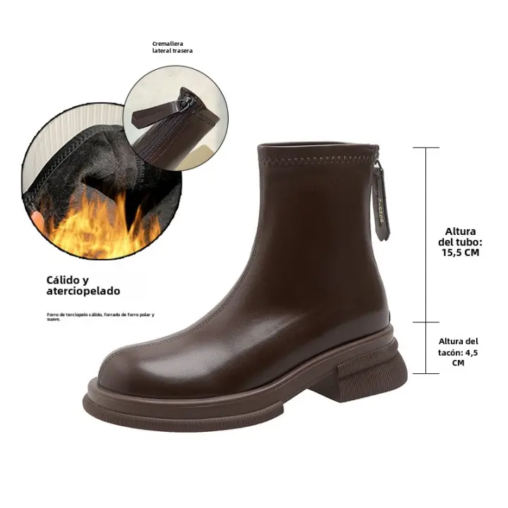Cuero suave nueva moda británica ins botas delgadas de suela gruesa botas cortas de calle fritas - 1