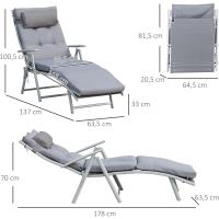 Hamaca Plegable para Jardín con Resaldo Ajustable 7 Posiciones, Carga Máx. 165 kg, Longitud 137x63,5x100,5 cm Gris - details 2