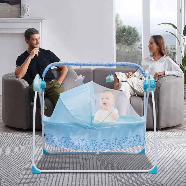 Columpio Eléctrico para Bebés Conexión Bluetooth, Función de Temporizador, Control Remoto, Material ABS + Acero Inoxidable Ideal para Recién Nacidos 0-18 Meses - 1