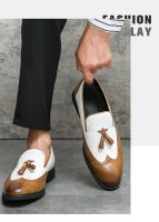 Moda solo zapatos bloque de negocios tallado con flecos pequeños zapatos de cuero - details 8