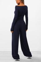 Conjunto de otoño Camiseta asimétrica de manga larga Pantalones de pierna ancha Traje informal Chándal - details 15