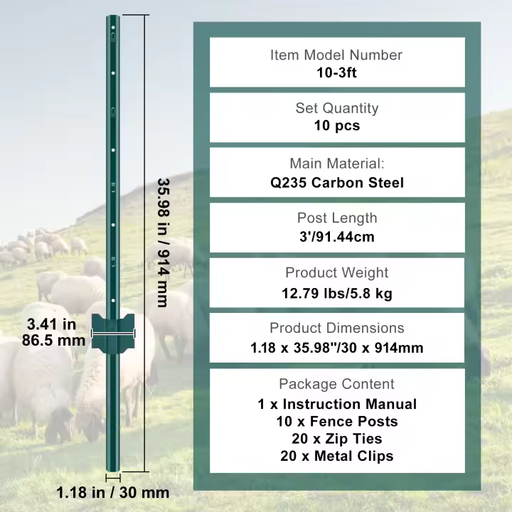 SucceBuy Postes de valla, postes en T de metal resistente para jardines, patios, granjas, verde - 1